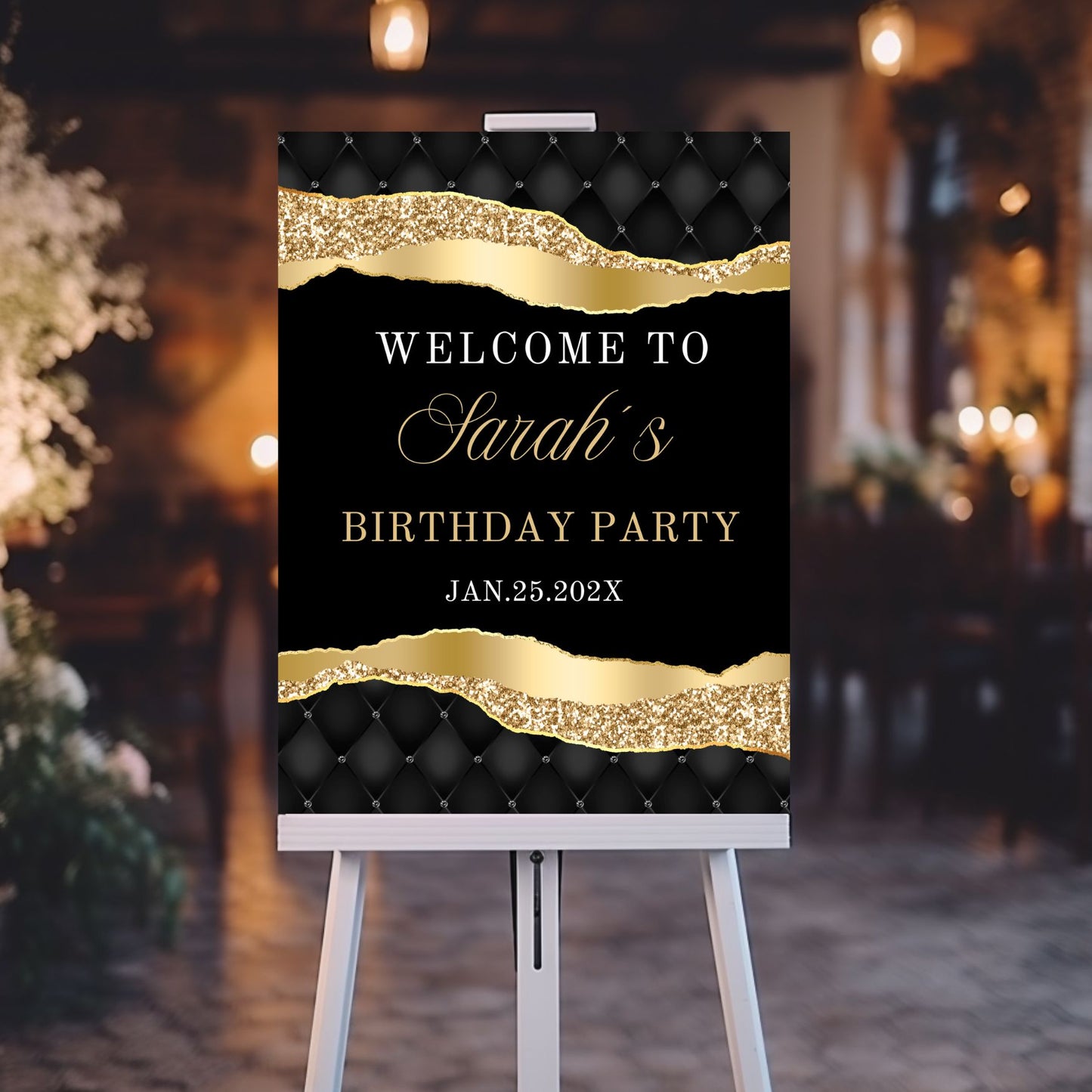 Black Gold Birthday Party Entrance Sign