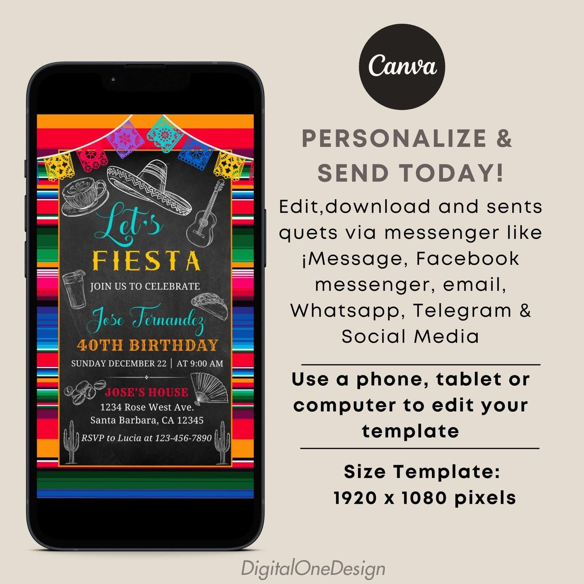 Personalize Mexican serape Invitation template Canva