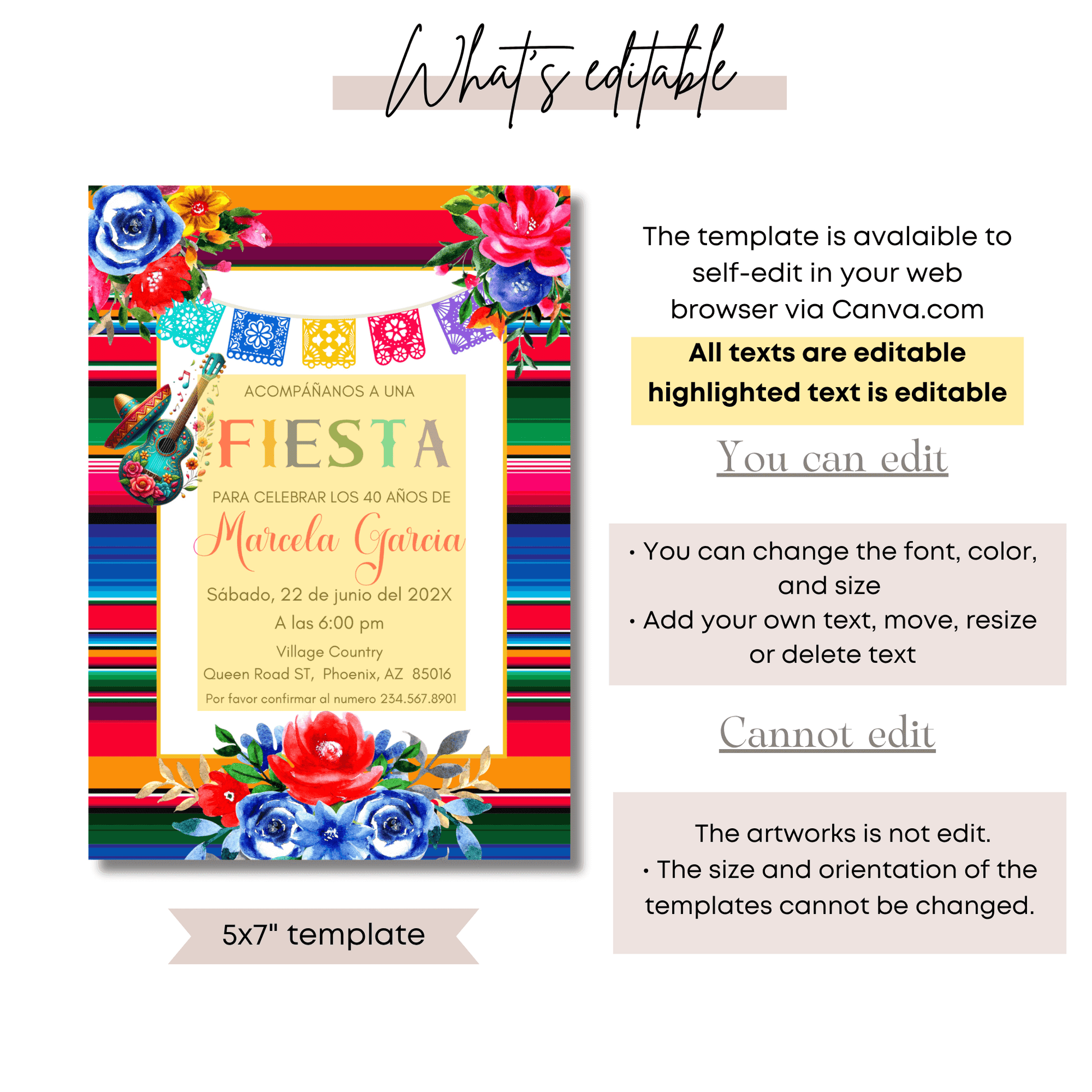 Editable and Printable Mexican Invitation in Spanish