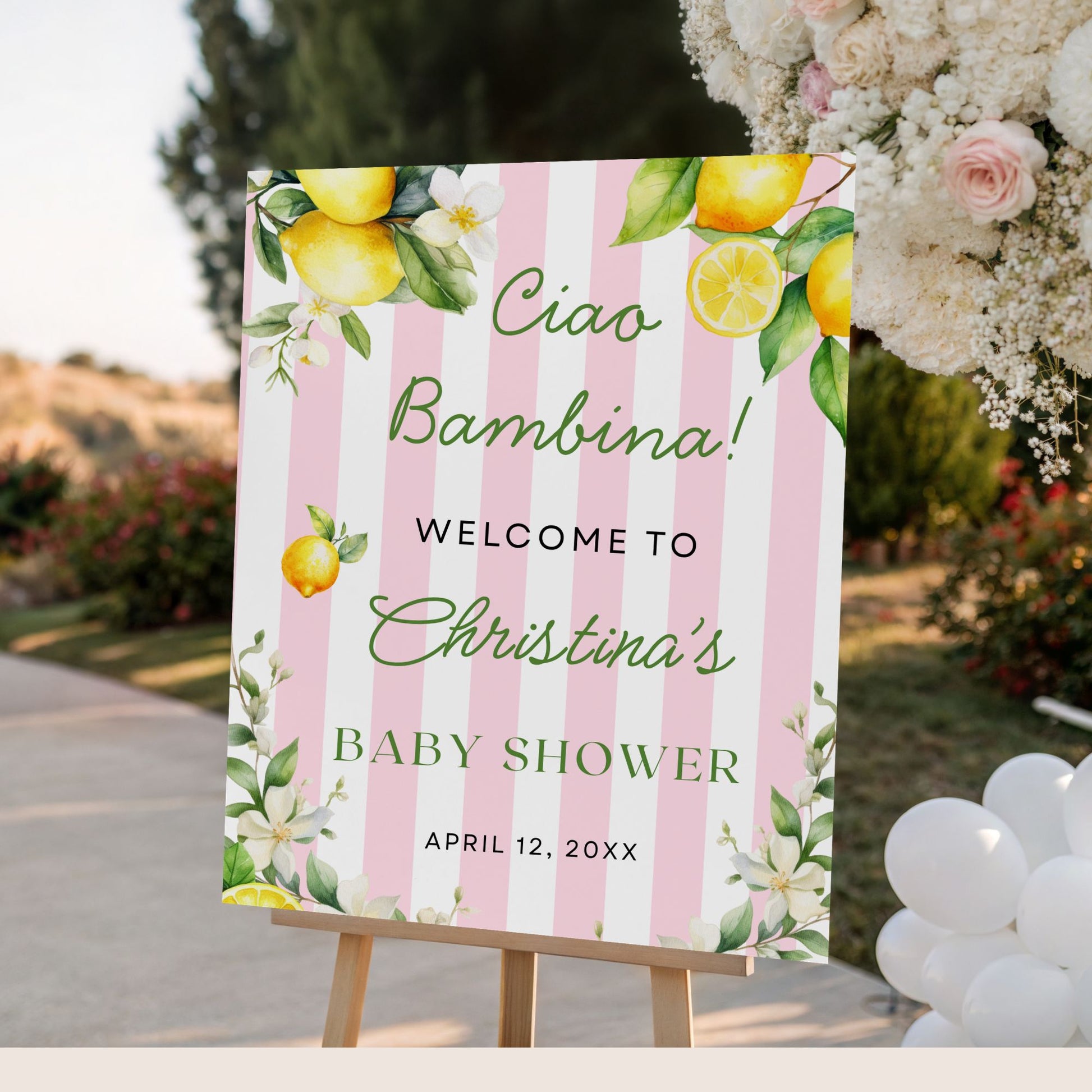 Pink Citrus Ciao Bambina Baby Shower Welcome Sign