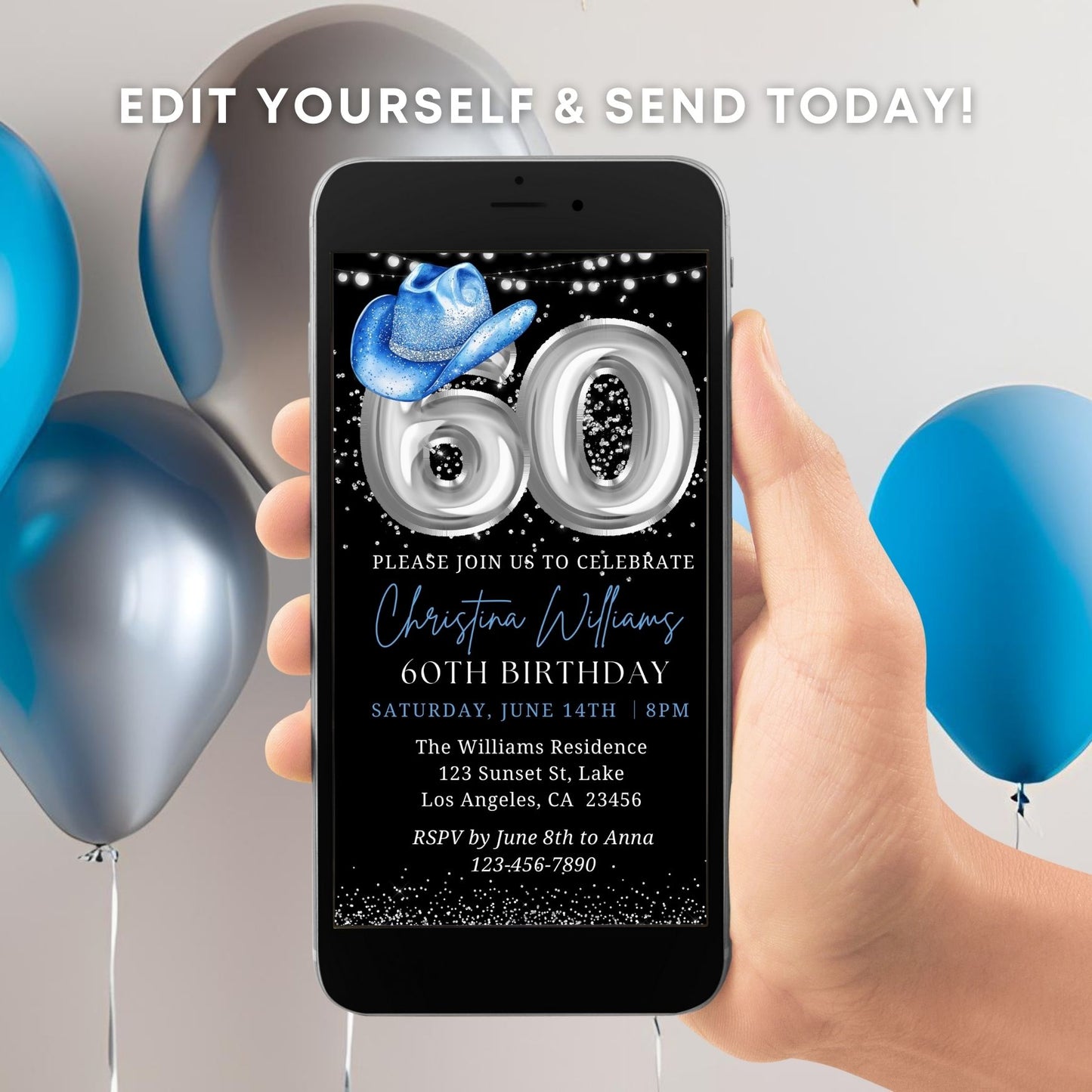 Digital 60th Birthday Western Rodeo Invitation