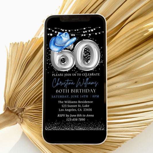 Digital 60th Birthday Western Rodeo Invitation