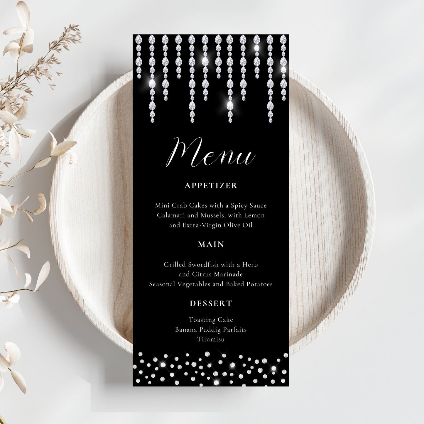 Editable Diamonds Party Menu Template