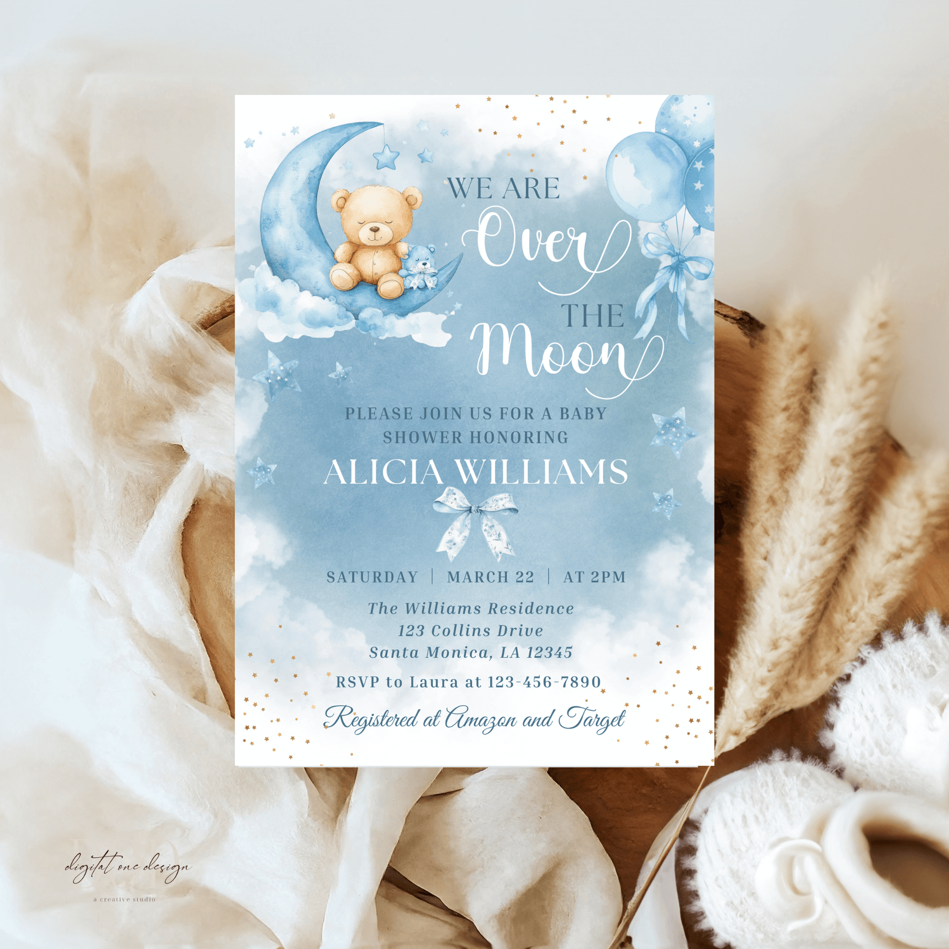 we're over the moon baby shower invitations