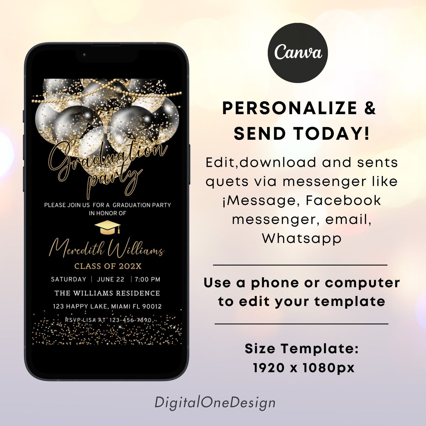 Elegant Black and Gold Graduation Party Invitation