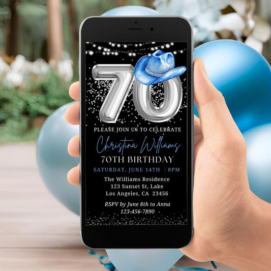 Cowboy 70th Birthday Digital Invite