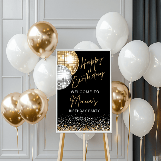 Gold and Silver Disco Ball Welcome Sign
