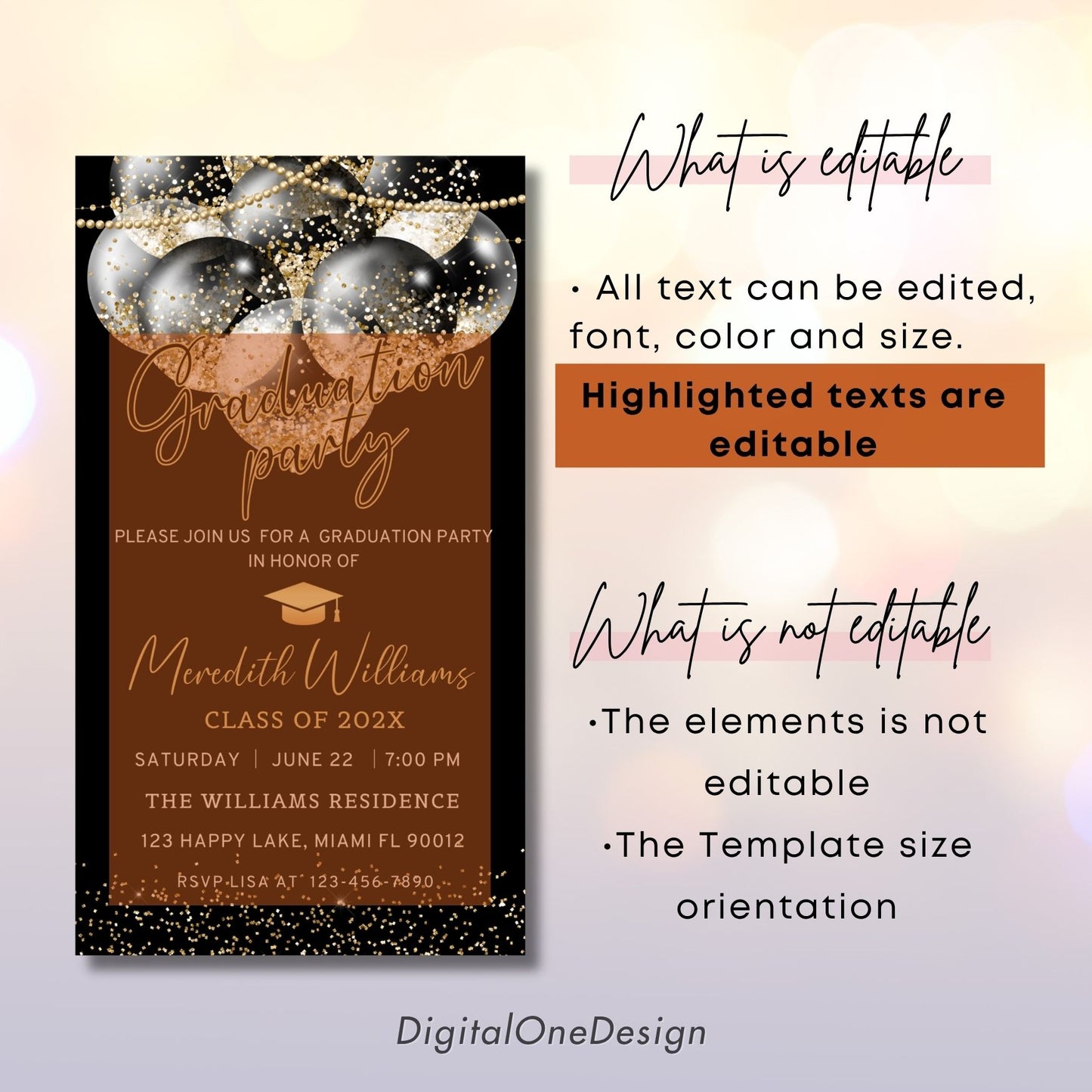 Elegant Black and Gold Graduation Party Invitation