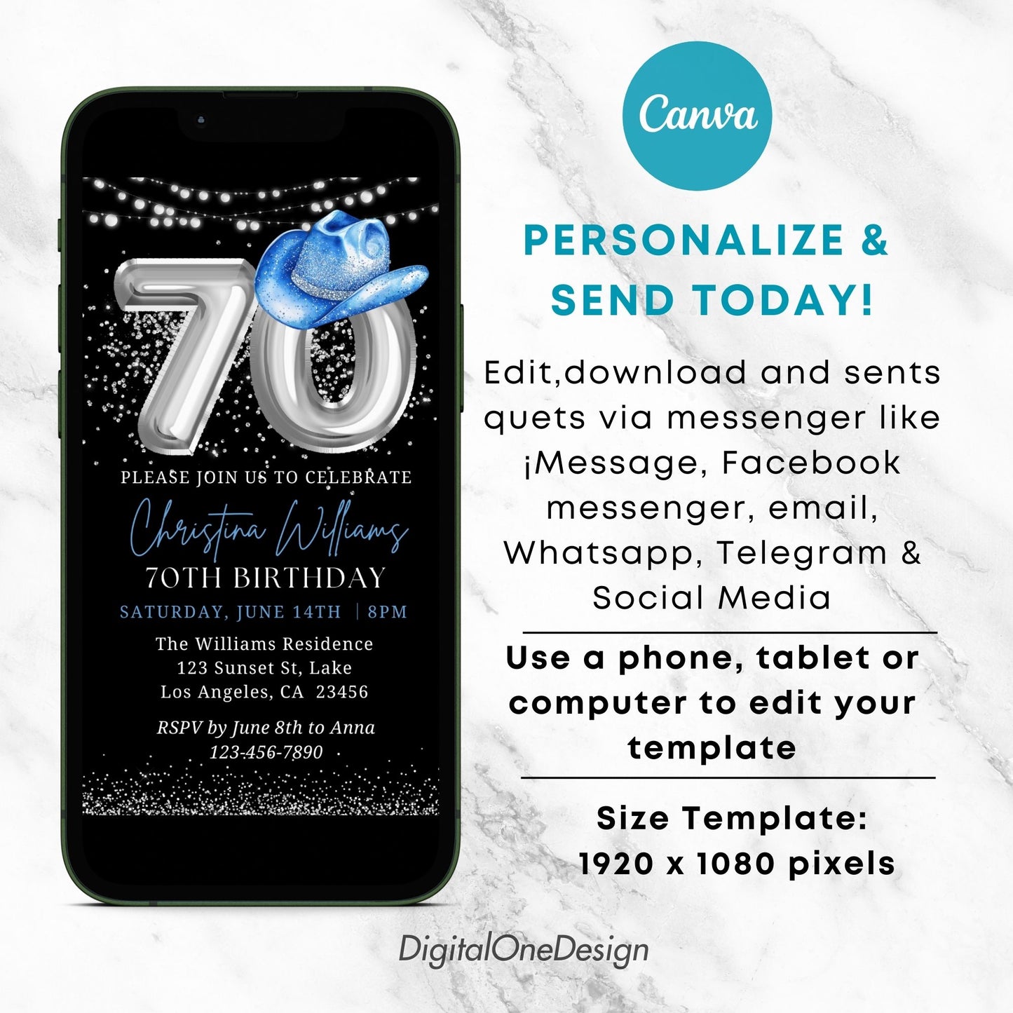 Cowboy 70th Birthday Digital Invite