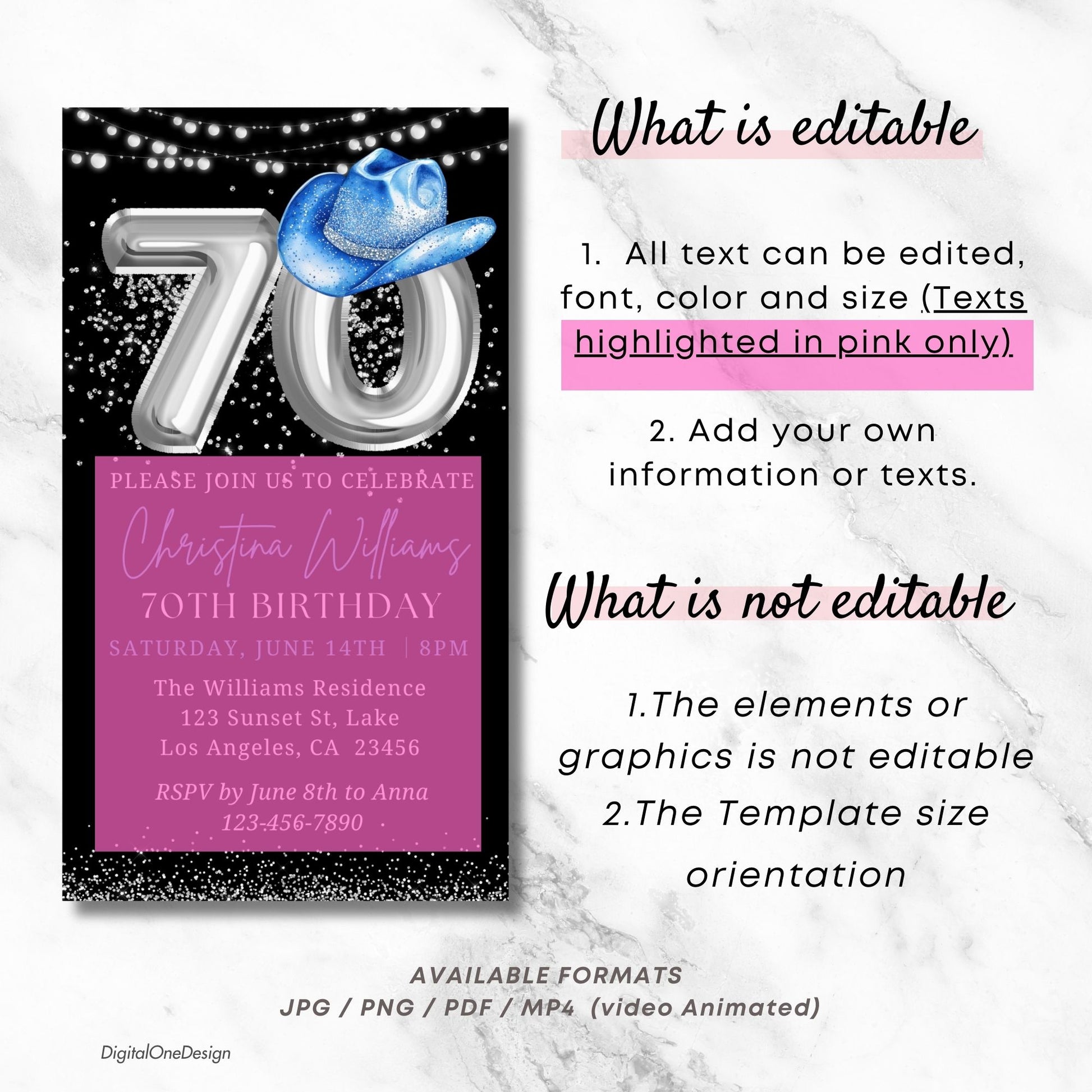 Cowboy 70th Birthday Digital Invite