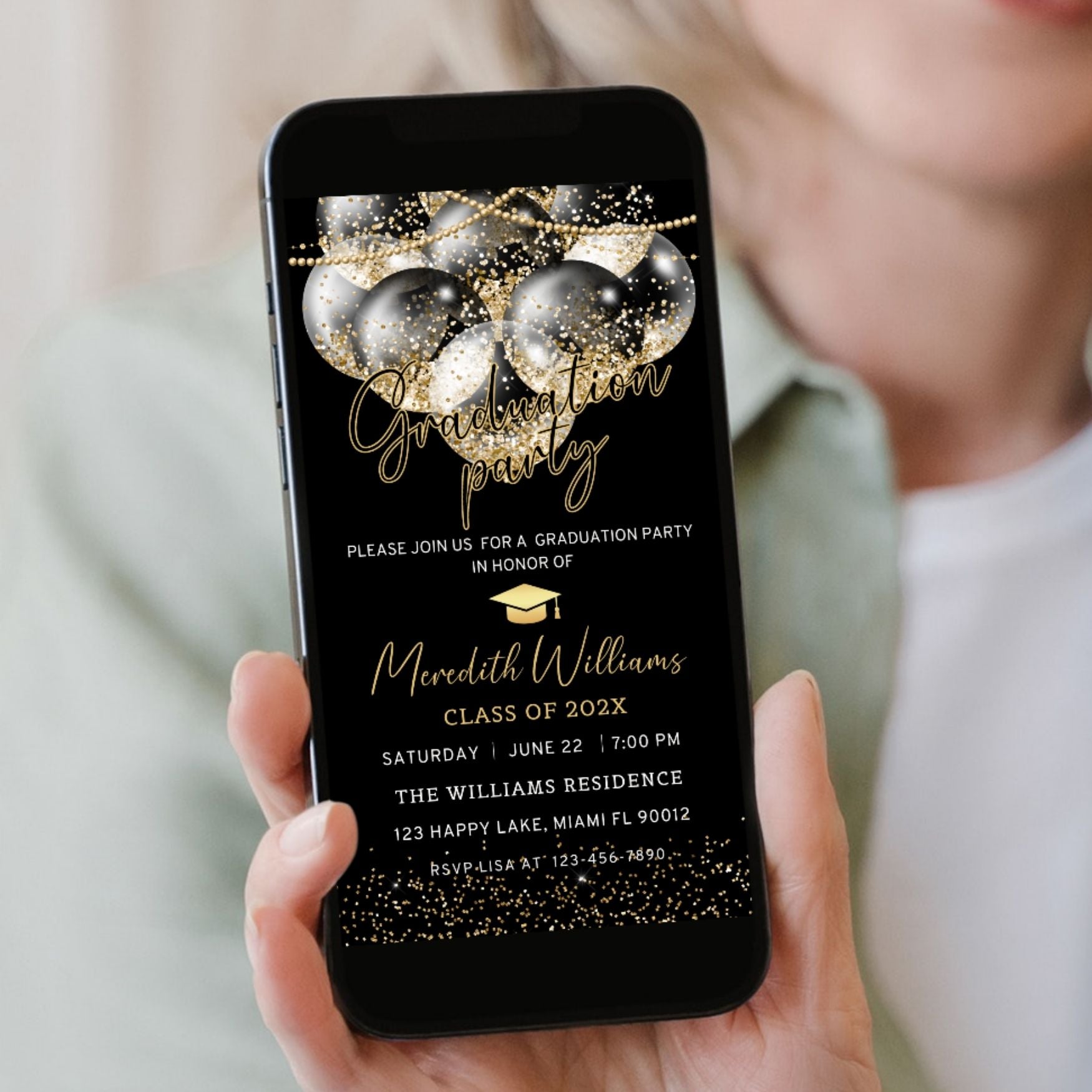 Elegant Black and Gold Graduation Party Invitation