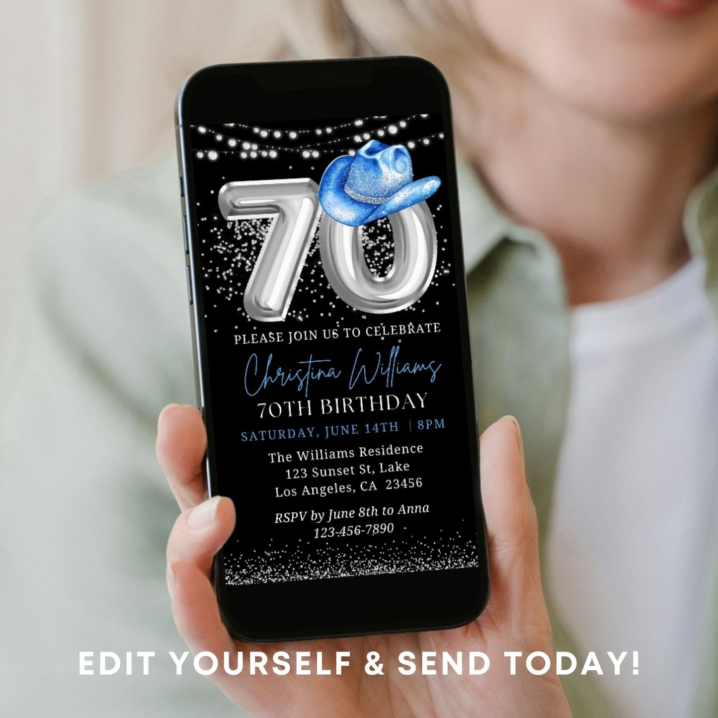 Cowboy 70th Birthday Digital Invite