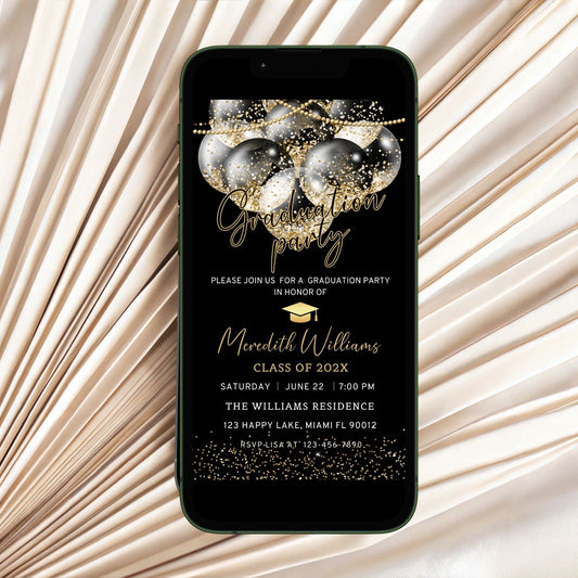 Elegant Black and Gold Graduation Party Invitation