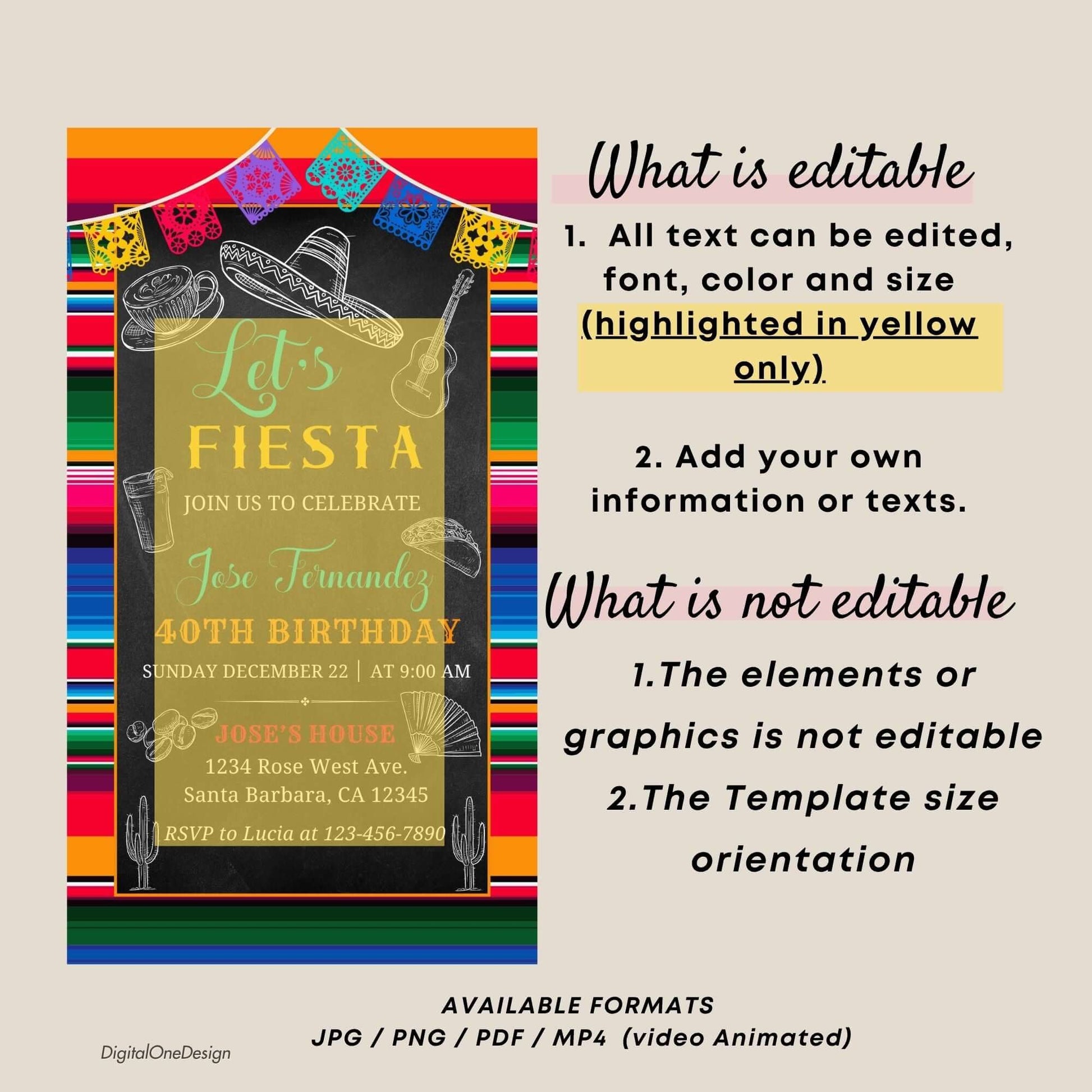 Colorful Editable Mexican Fiesta Invitation