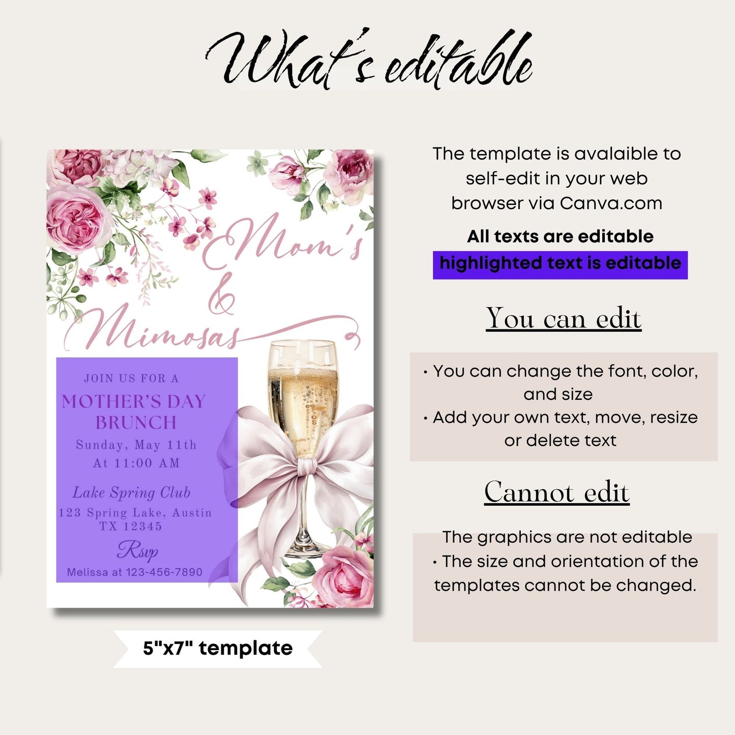 Elegant Pink Floral Mother's Day Brunch Invite