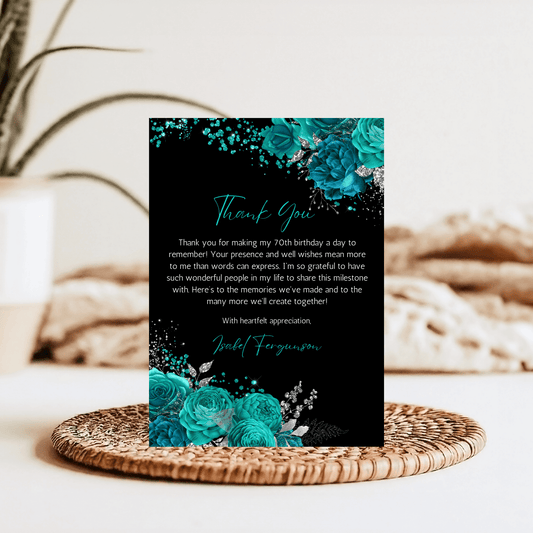 Teal Silver Thank You Card Template