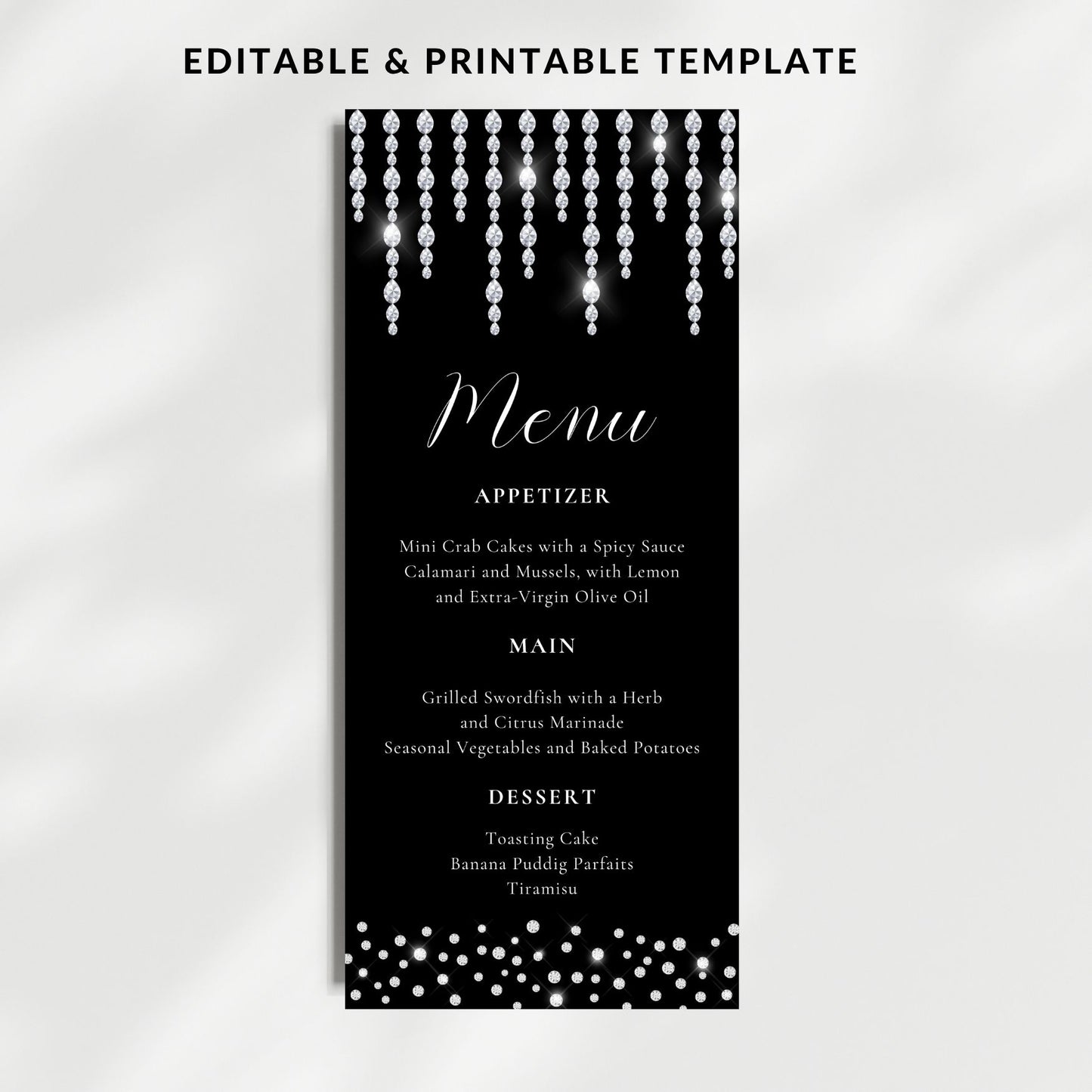 Editable Diamonds Party Menu Template