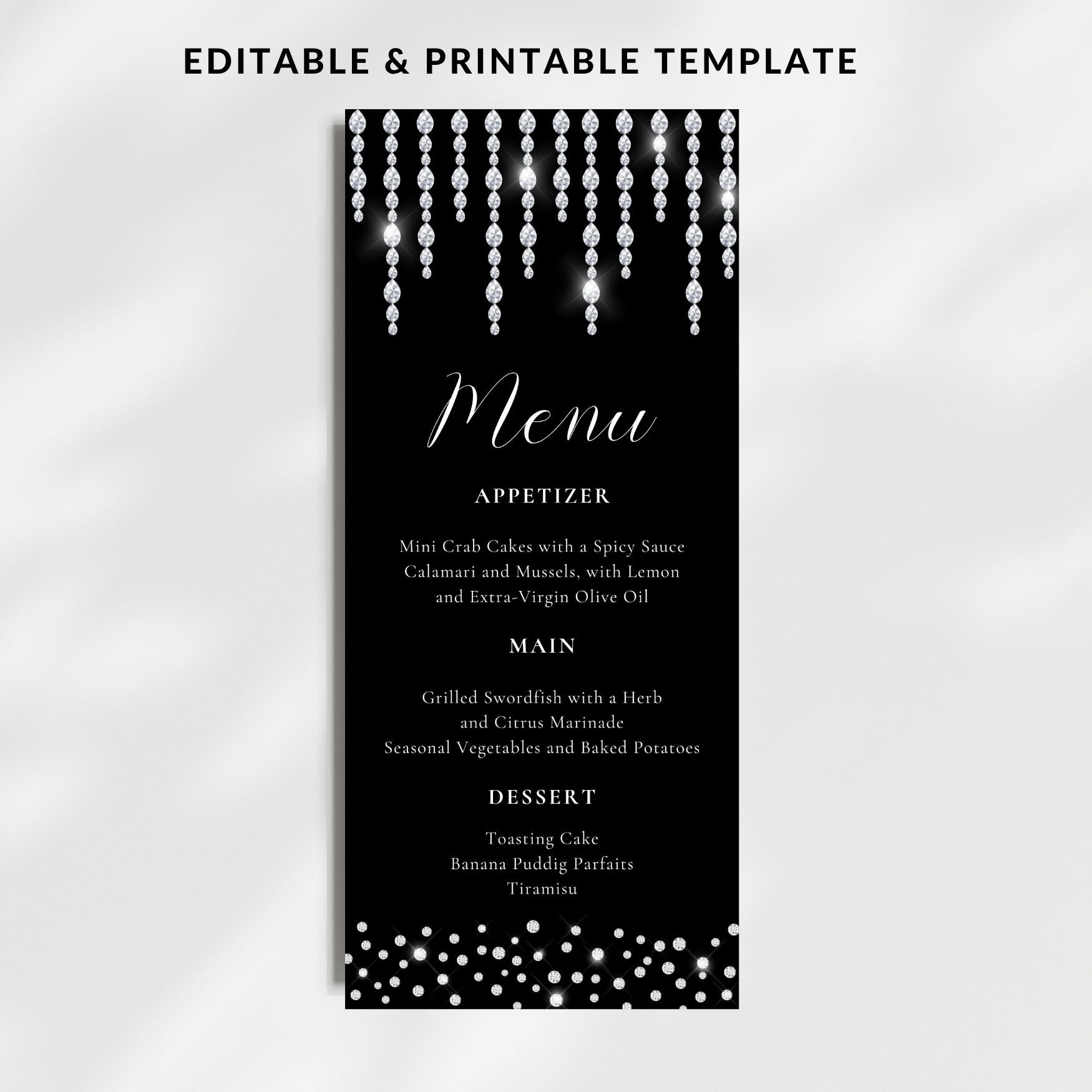 Editable Diamonds Party Menu Template