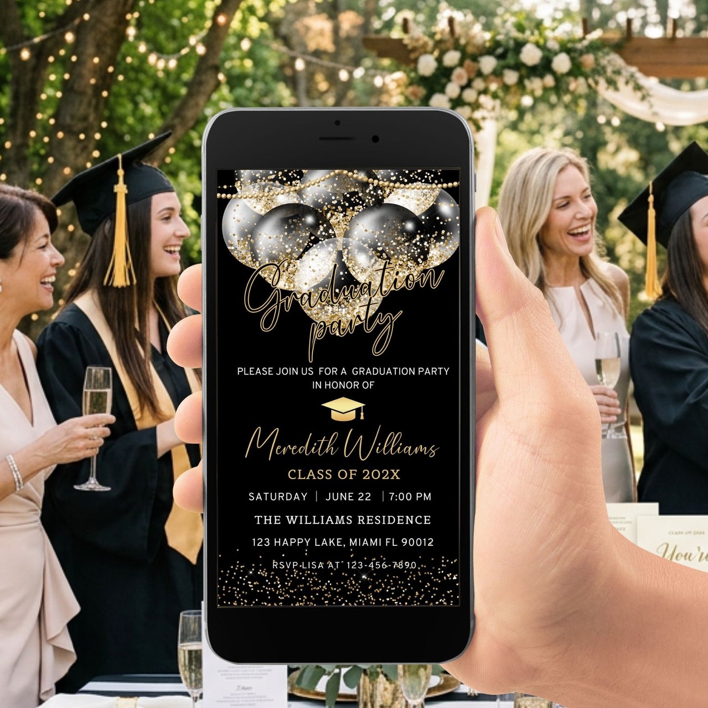 Elegant Black and Gold Graduation Party Invitation