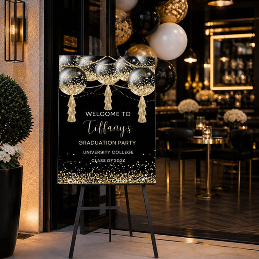 Elegant Graduation Party Welcome Sign Black & Gold