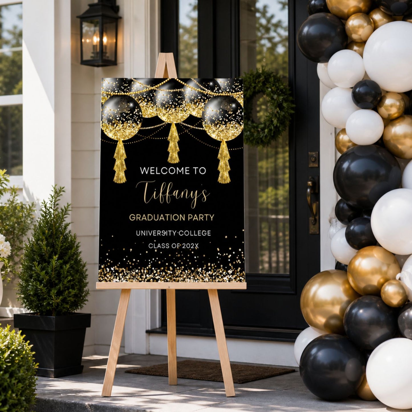 Elegant Graduation Party Welcome Sign Black & Gold