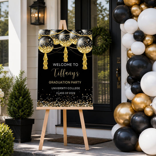 Elegant Graduation Party Welcome Sign Black & Gold