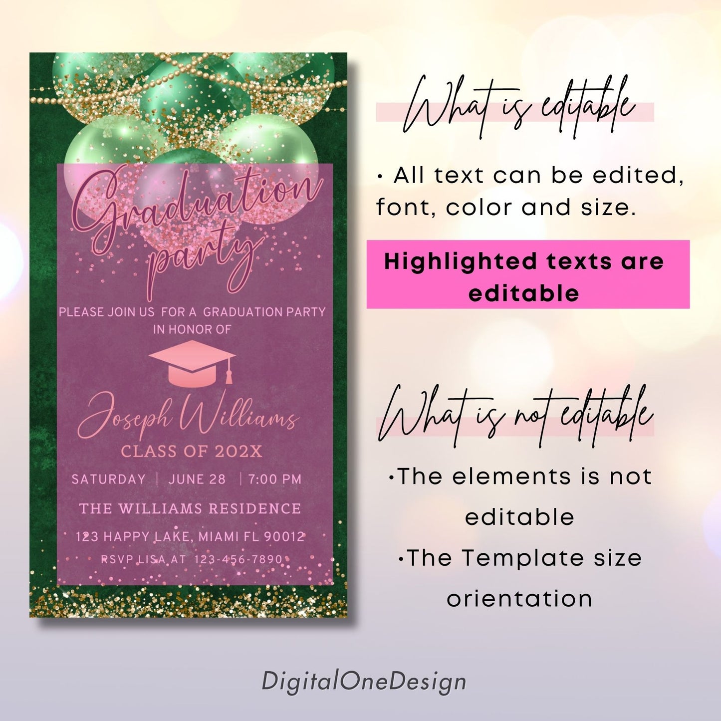 Green and Gold Graduation Party Invitation