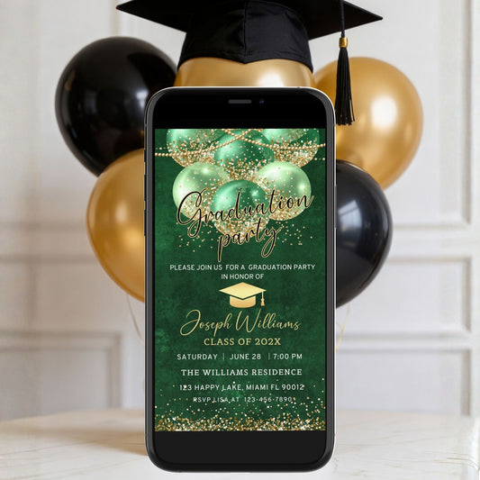 Green and Gold Graduation Party Invitation