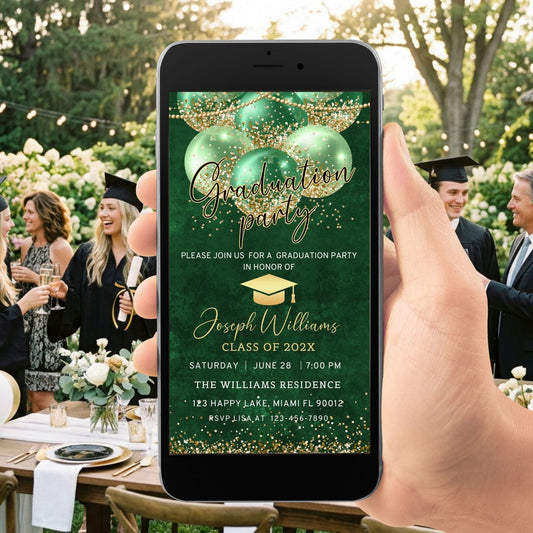 Green and Gold Graduation Party Invitation
