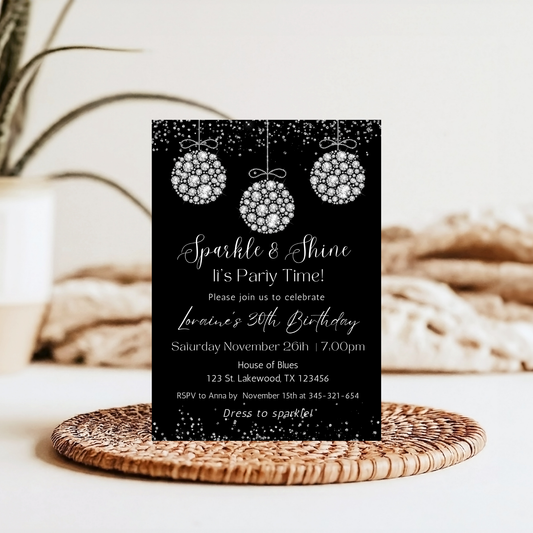 Sparkle and Shine Elegant Diamonds Birthday Party Invitation