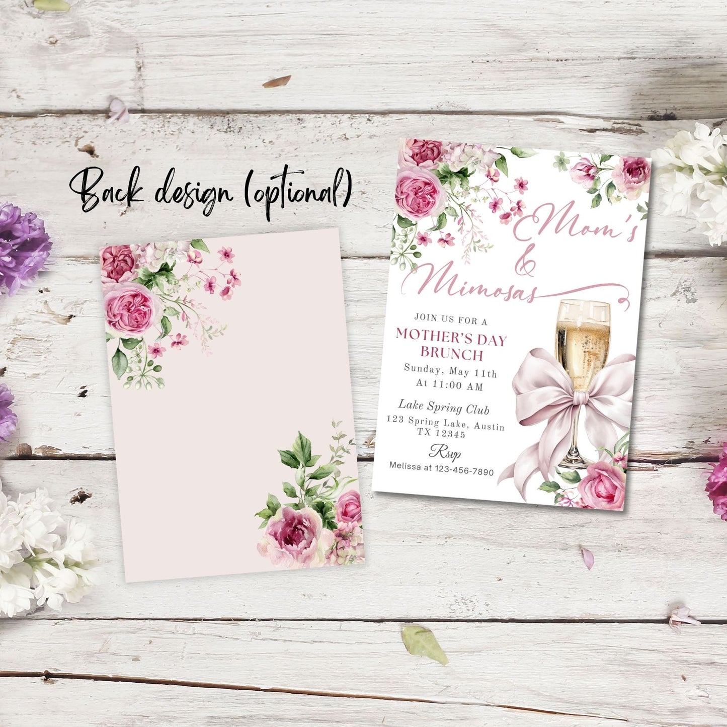 Elegant Pink Floral Mother's Day Brunch Invite