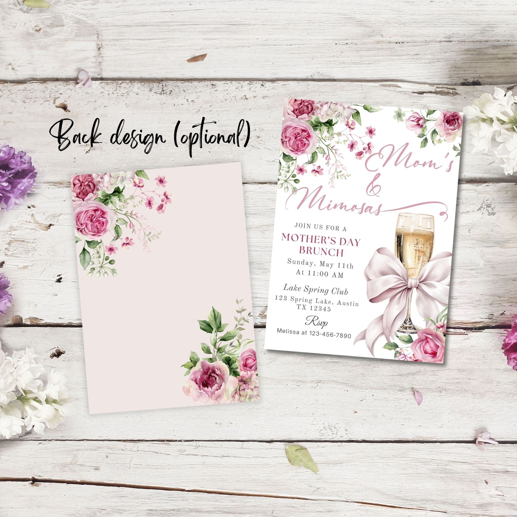 Elegant Pink Floral Mother's Day Brunch Invite