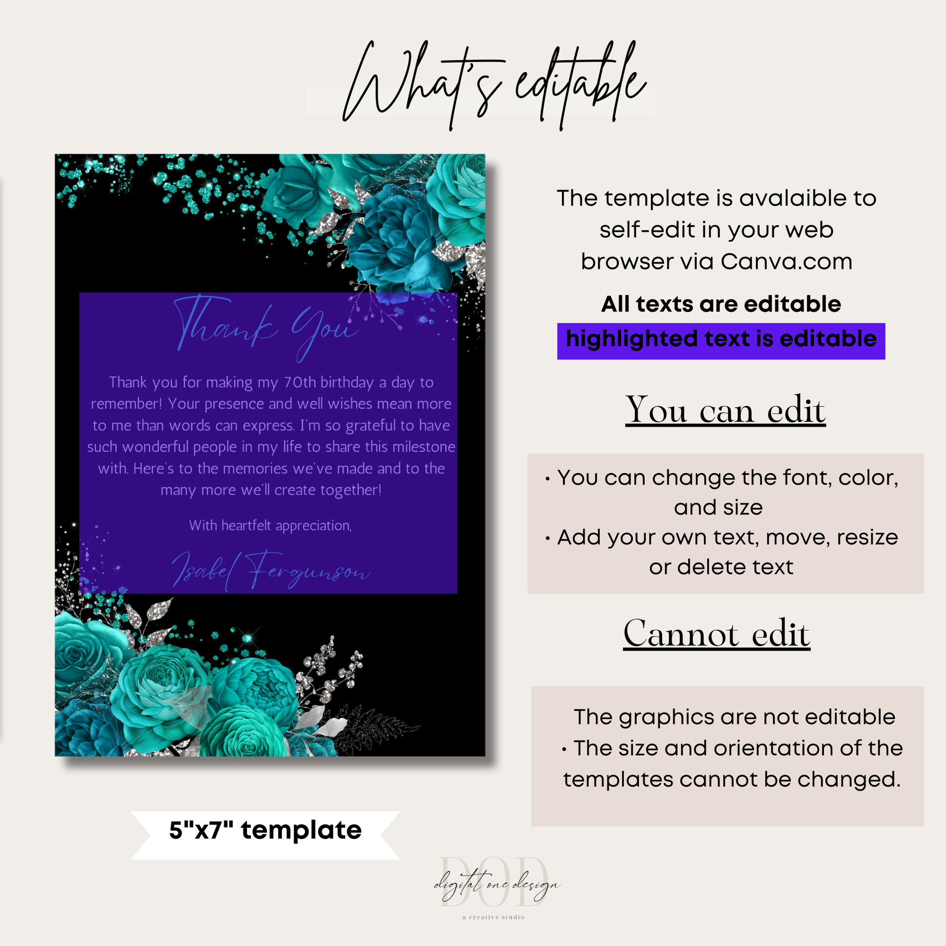 Editable Thank You Note Card