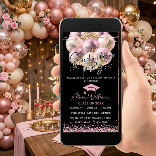 Pink and Gold Graduation Party Invitation