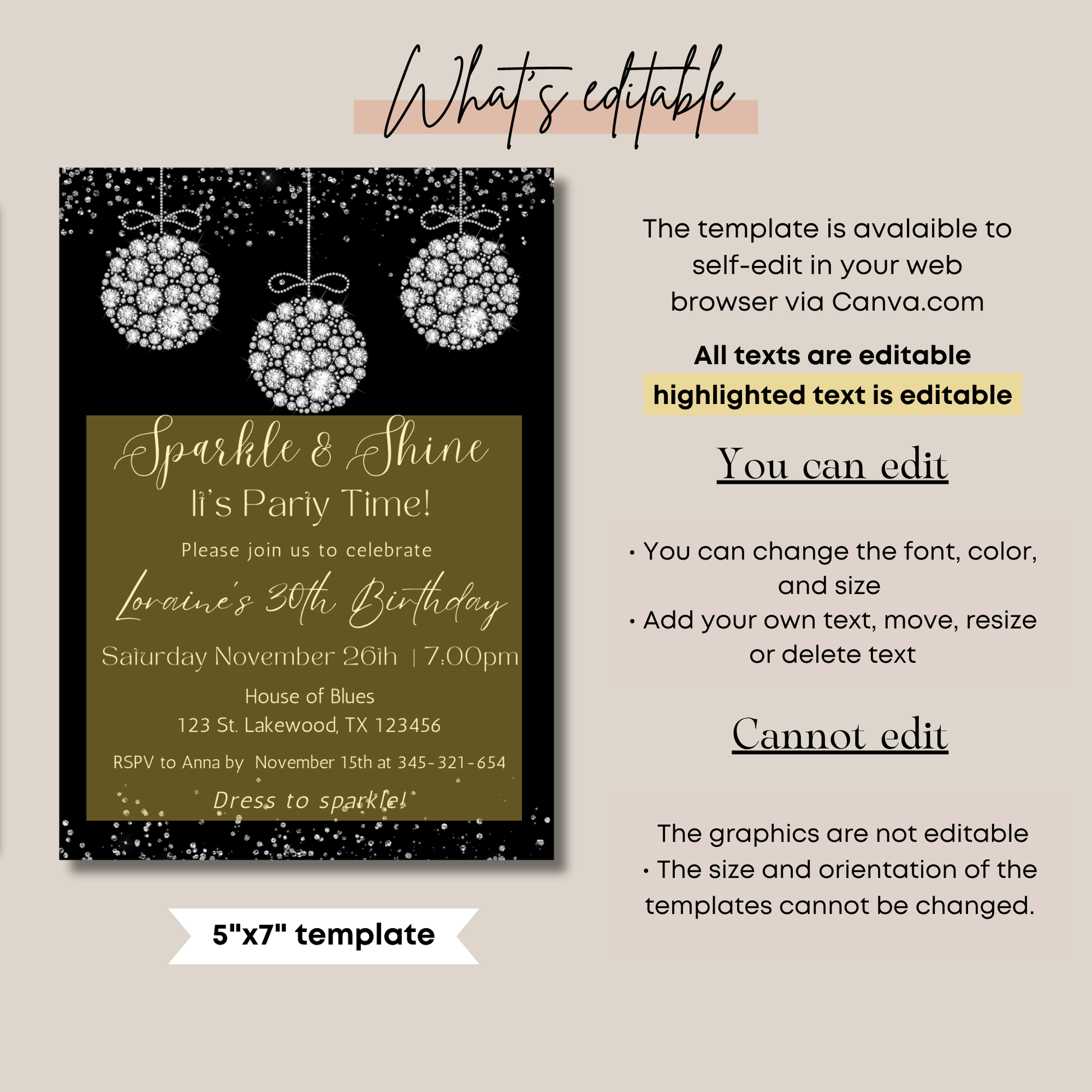 Sparkle and Shine Elegant Diamonds Birthday Party Invitation
