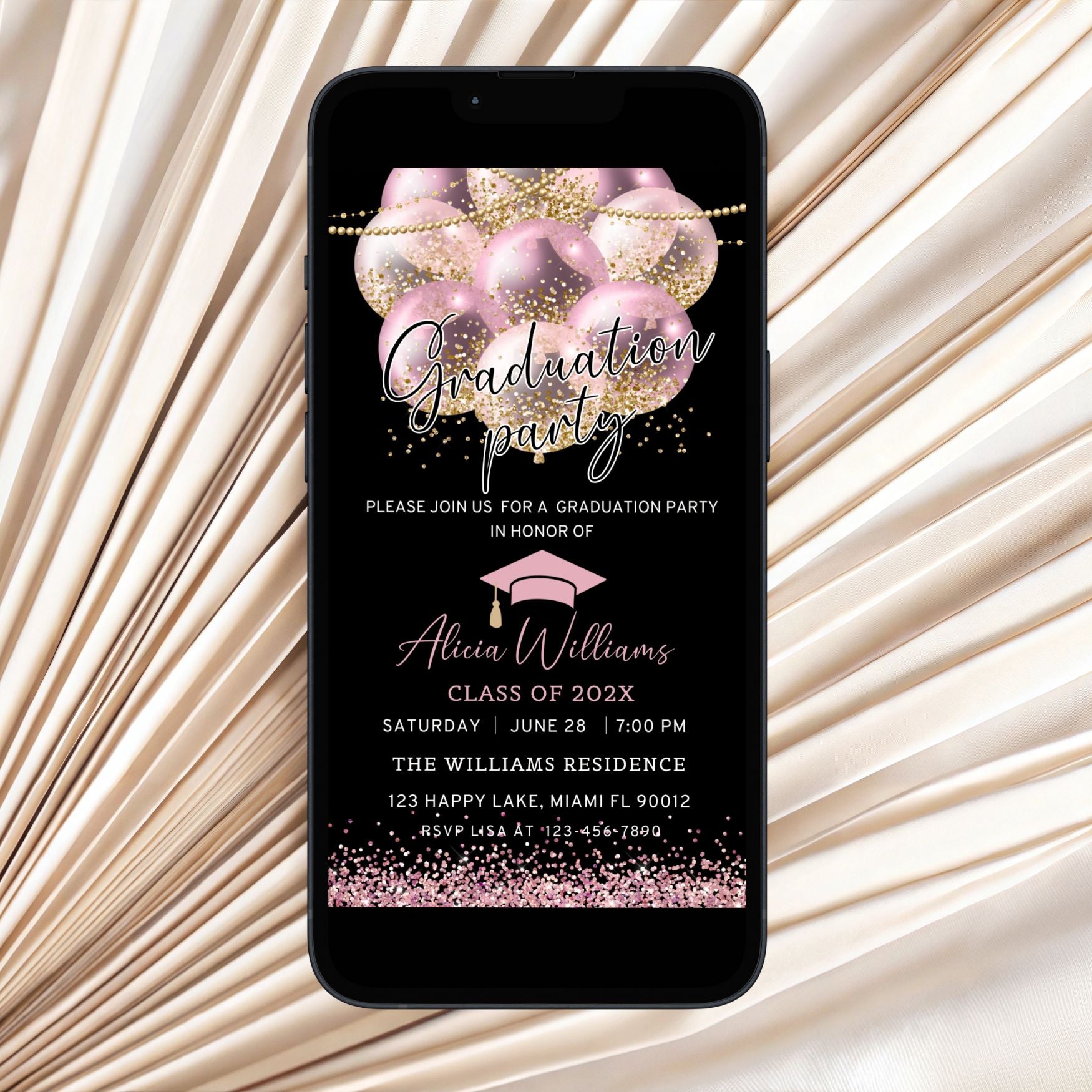 Pink and Gold Graduation Party Invitation – DigitalOneDesign