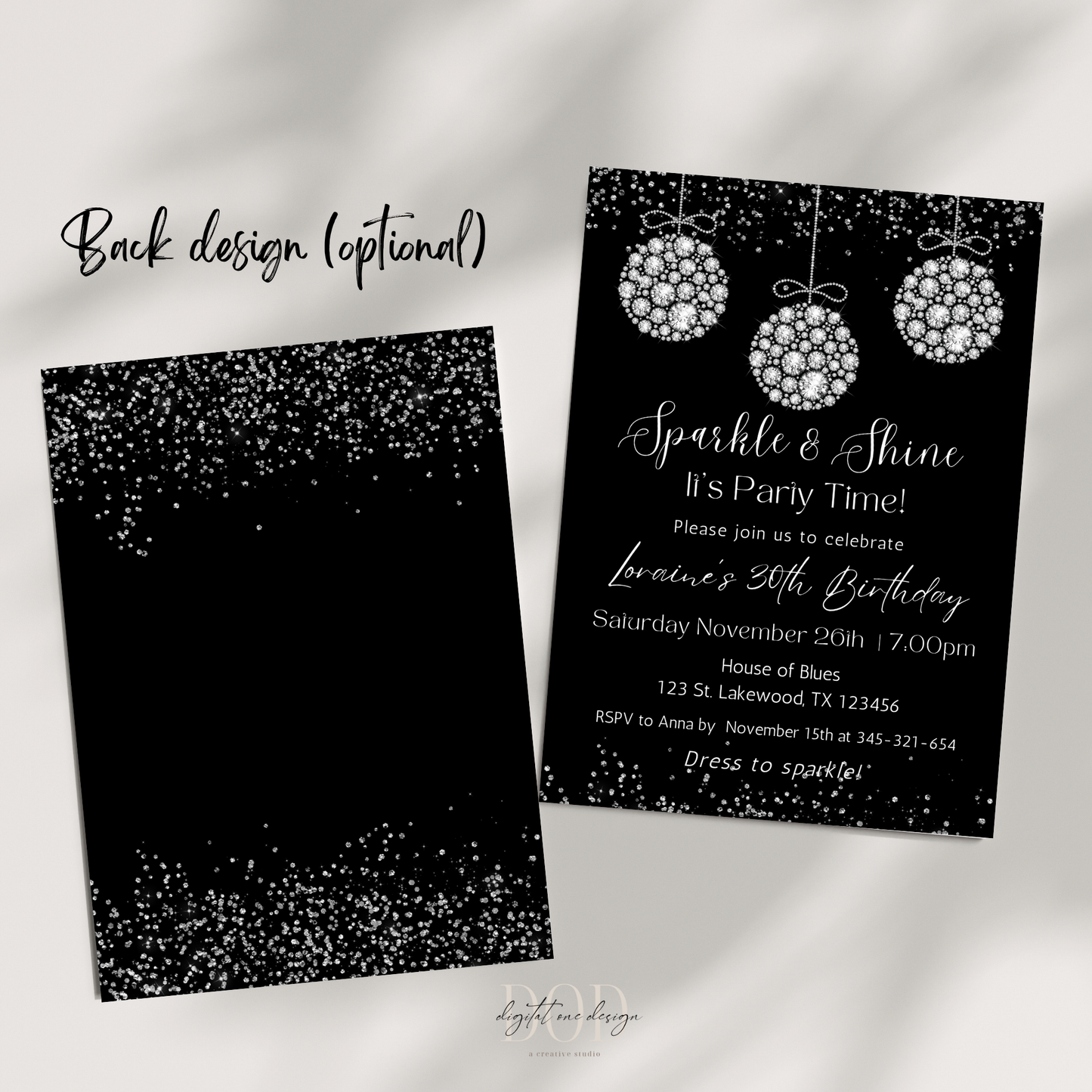 Sparkle and Shine Elegant Diamonds Birthday Party Invitation