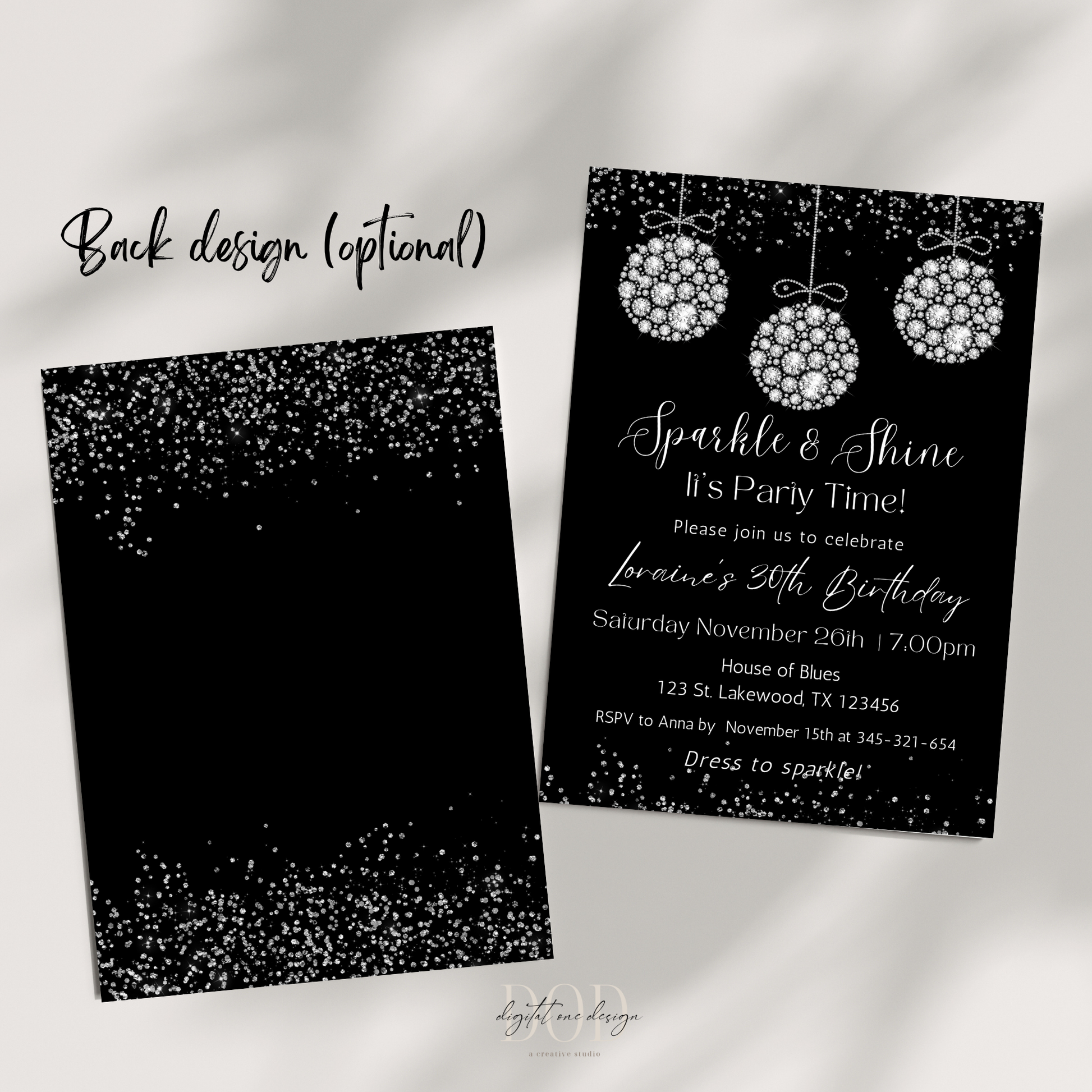 Sparkle and Shine Elegant Diamonds Birthday Party Invitation