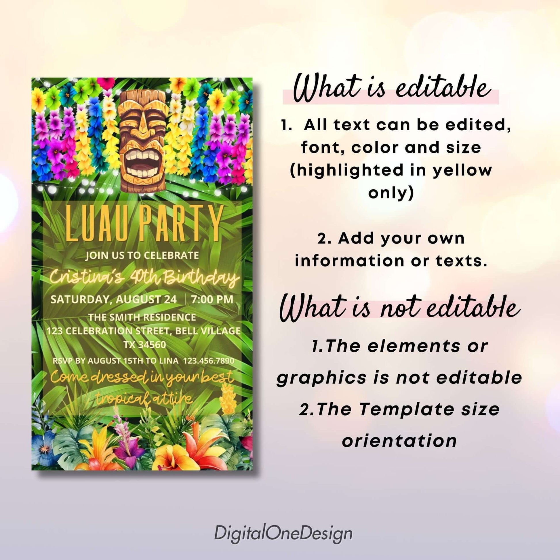 Tropical Summer Luau Tiki Mask Invitation Template