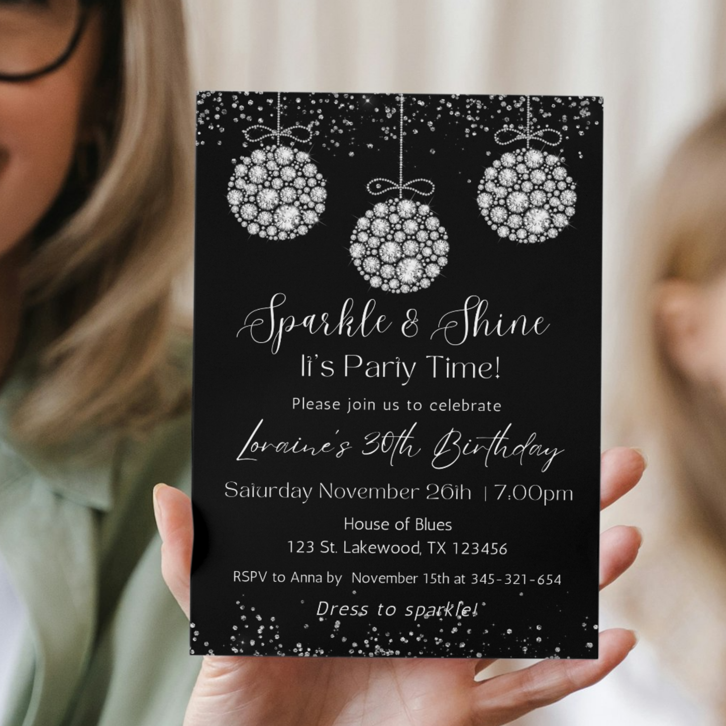Sparkle and Shine Elegant Diamonds Birthday Party Invitation