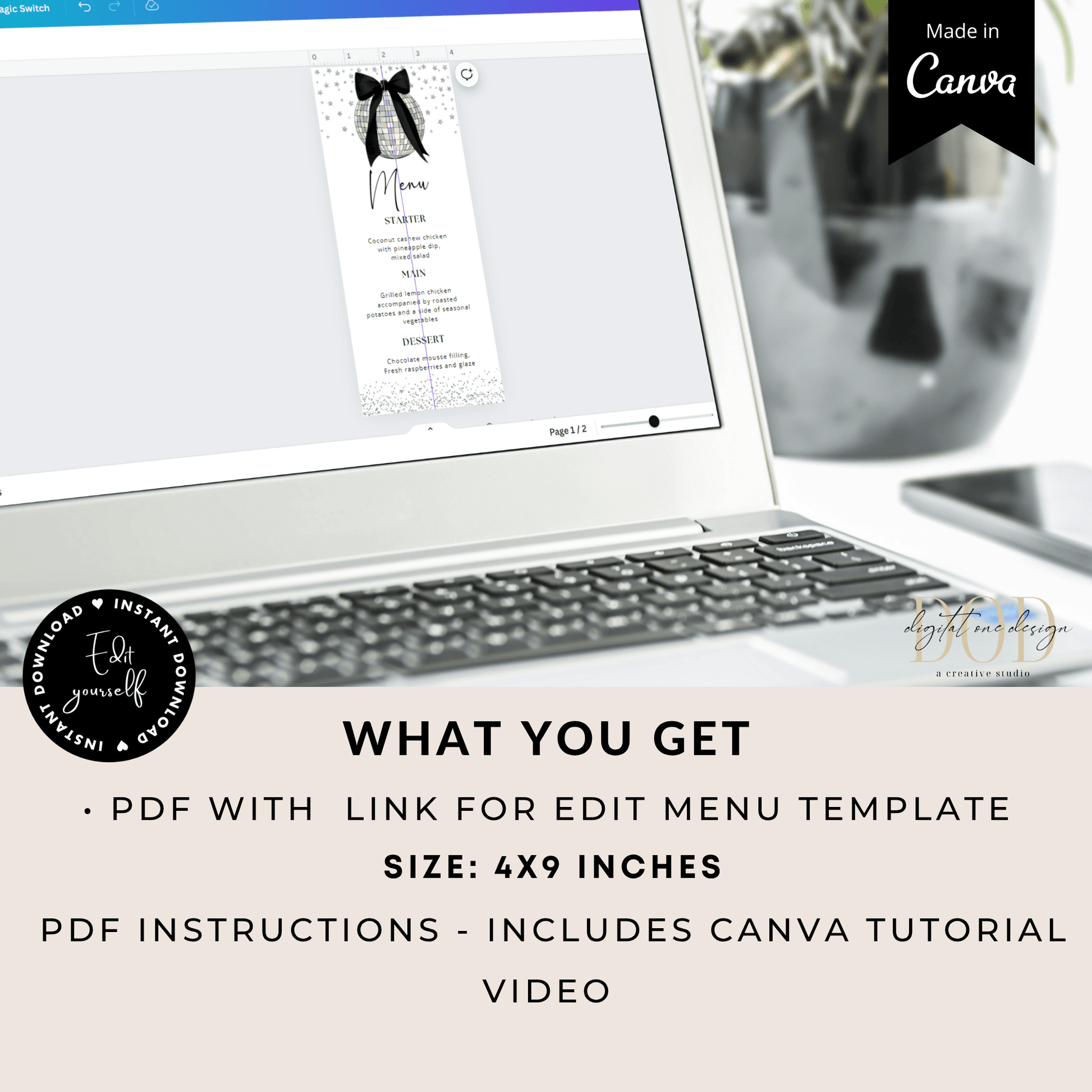Editable Disco Ball Menu Card template