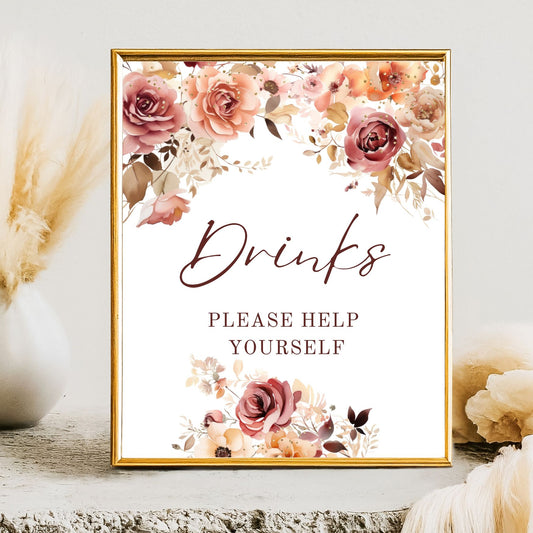 Decorative sign with Burgundy Pink floral design and text on a white background