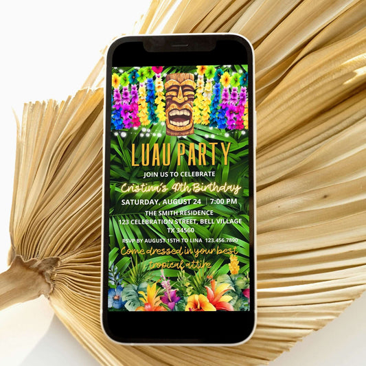 Digital Tropical Luau Birthday Party Invitation