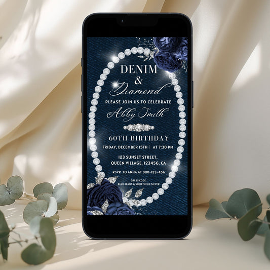 Editable Denim and Diamonds Birthday Invitation