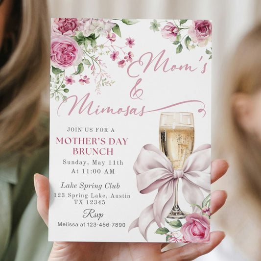 Elegant Pink Floral Mother's Day Brunch Invite