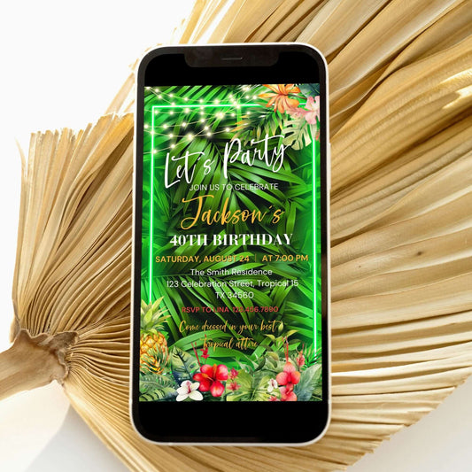 Tropical Let's Party Birthday Invitation template