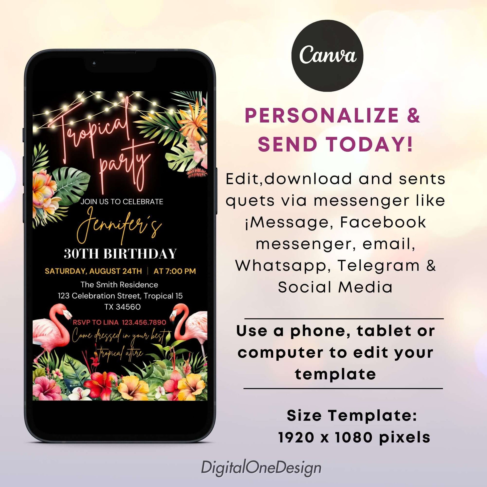 Personalize Tropical Party evite