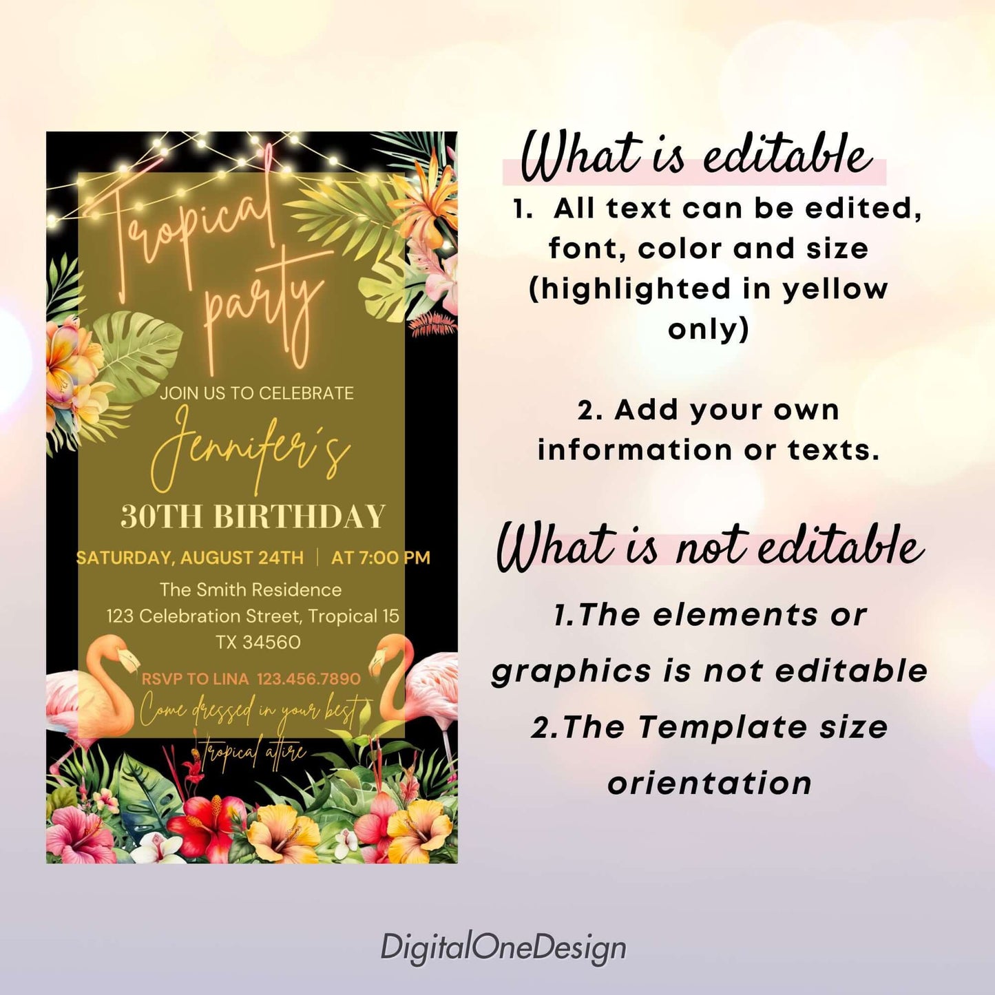 Editable Tropical Summer Night out Party Invite