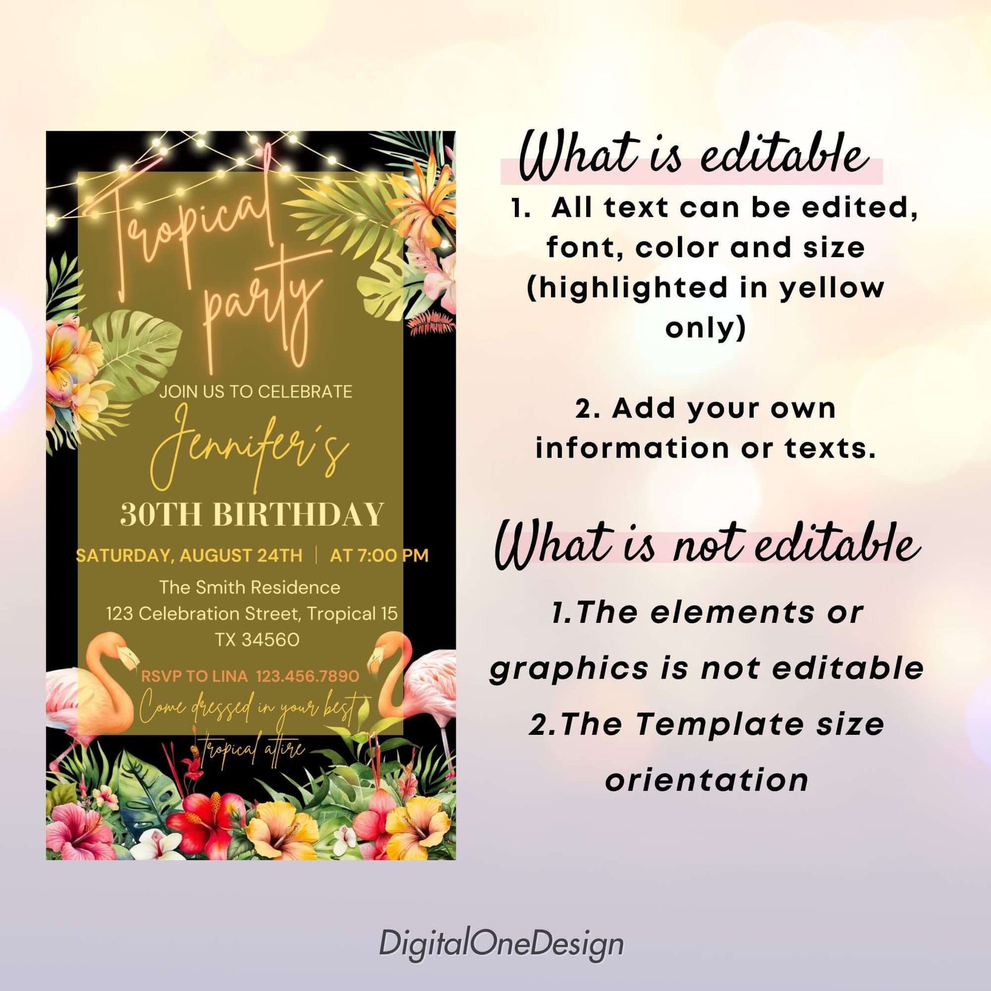 Editable Tropical Summer Night out Party Invite