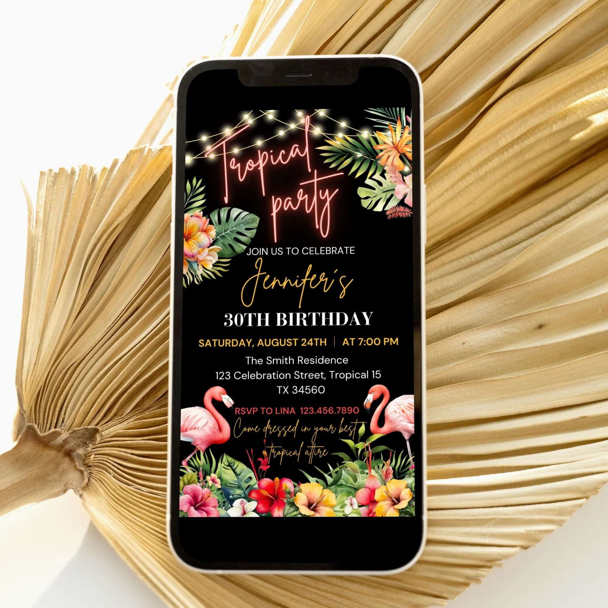 Editable Tropical Birthday Party Invitation Template